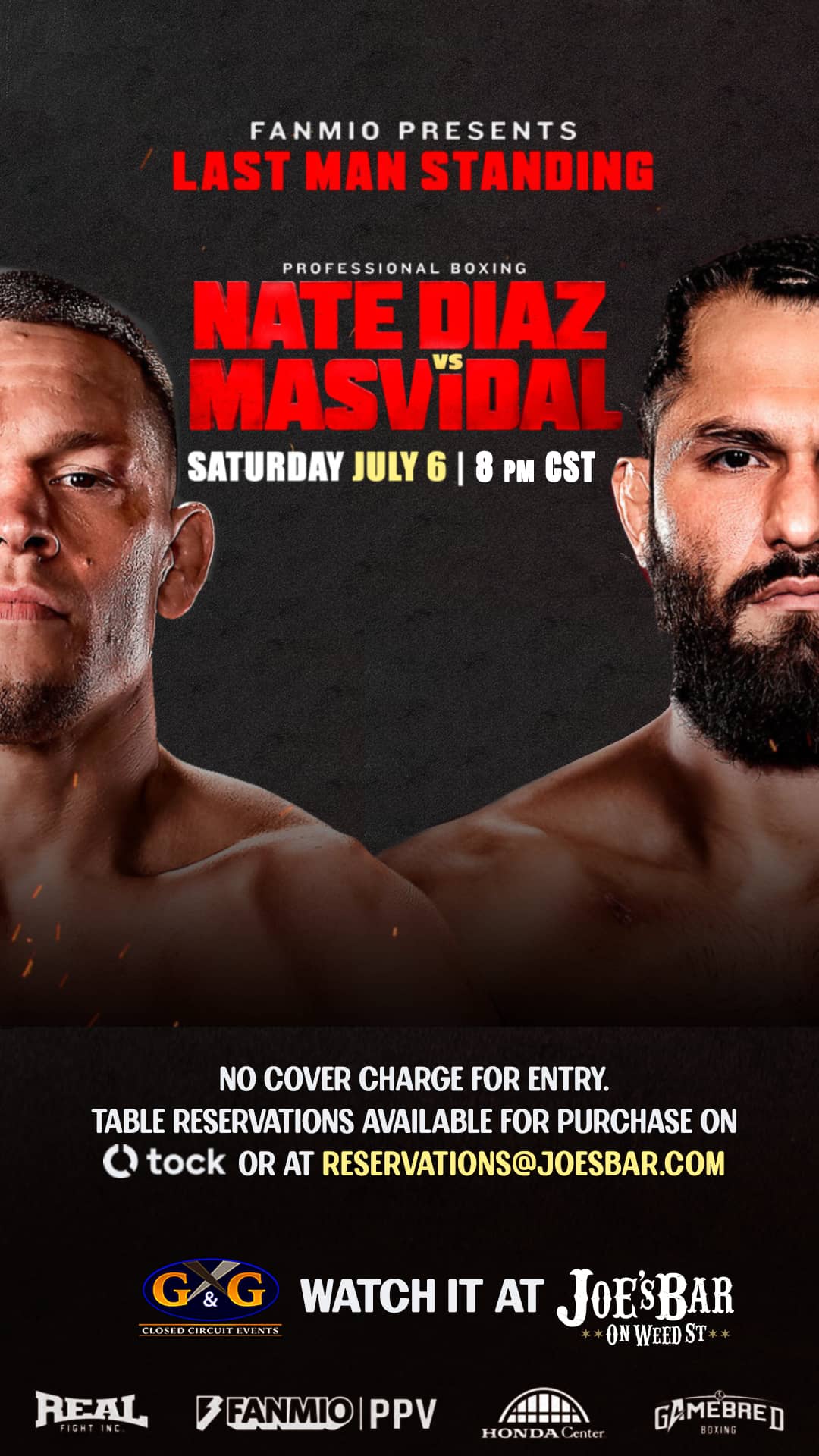 Poster to Reserve Your Table to Watch Boxing: Diaz vs Masvadal at Joe's on Weed St.