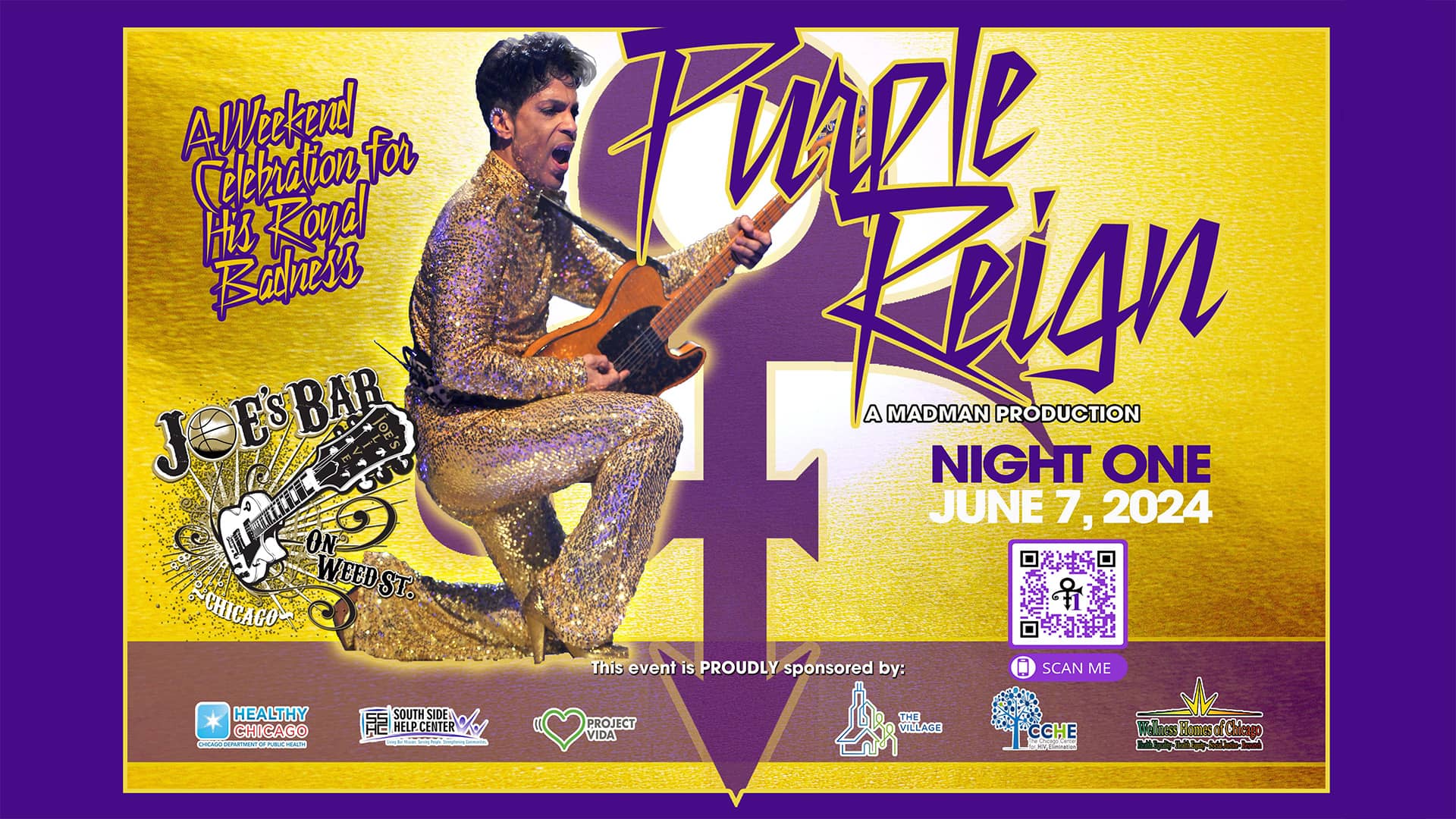 Poster for Purple Reign: A Birthday Celebration For His Royal Badness on Friday June 7, 2024 at Joe's on Weed St.