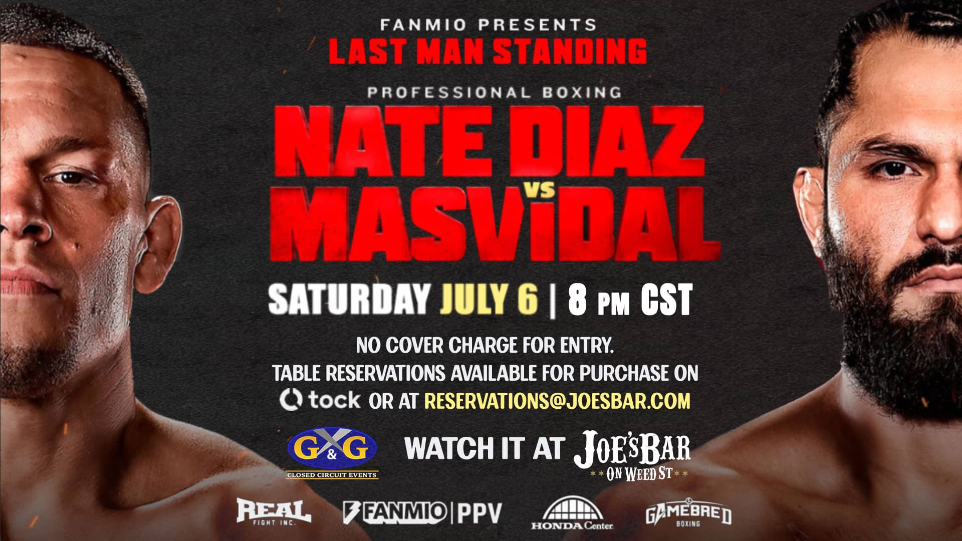 Poster promoting Boxing: Diaz vs Masvidal event at Joe's on Weed St. on June 29, 2024.