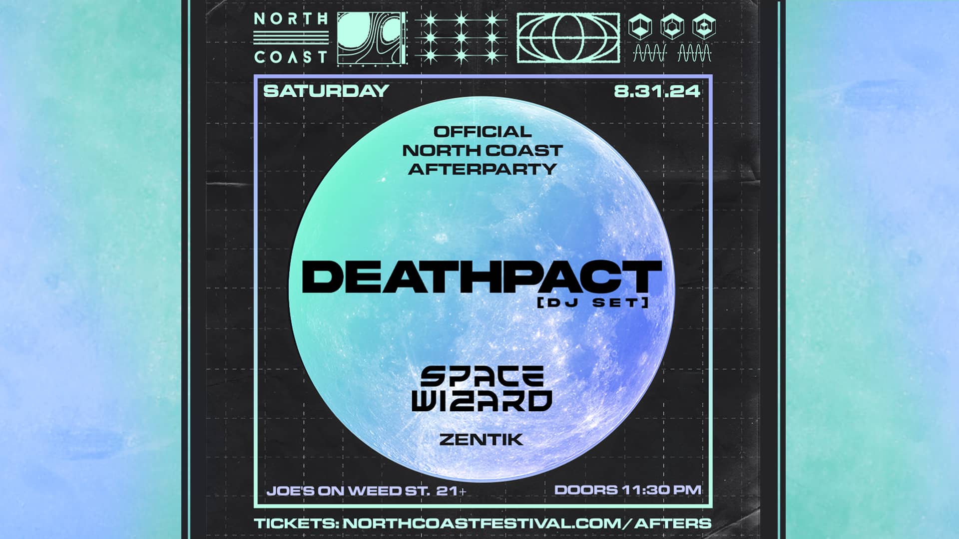 Poster for North Coast Night Lights, with Deathpact (DJ Set), presented by Collectiv & North Coast, with Space Wizard * Zentik, on August 31, 2024 at Joe's on Weed St.