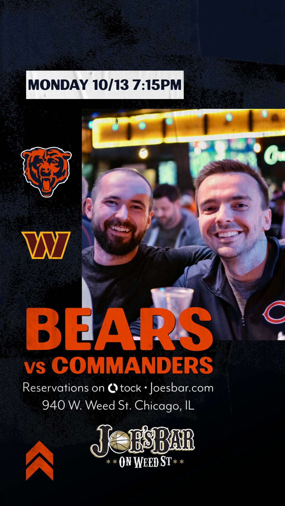 Poster to Watch Bears vs on October 13, 2025 at Joe's on Weed St.