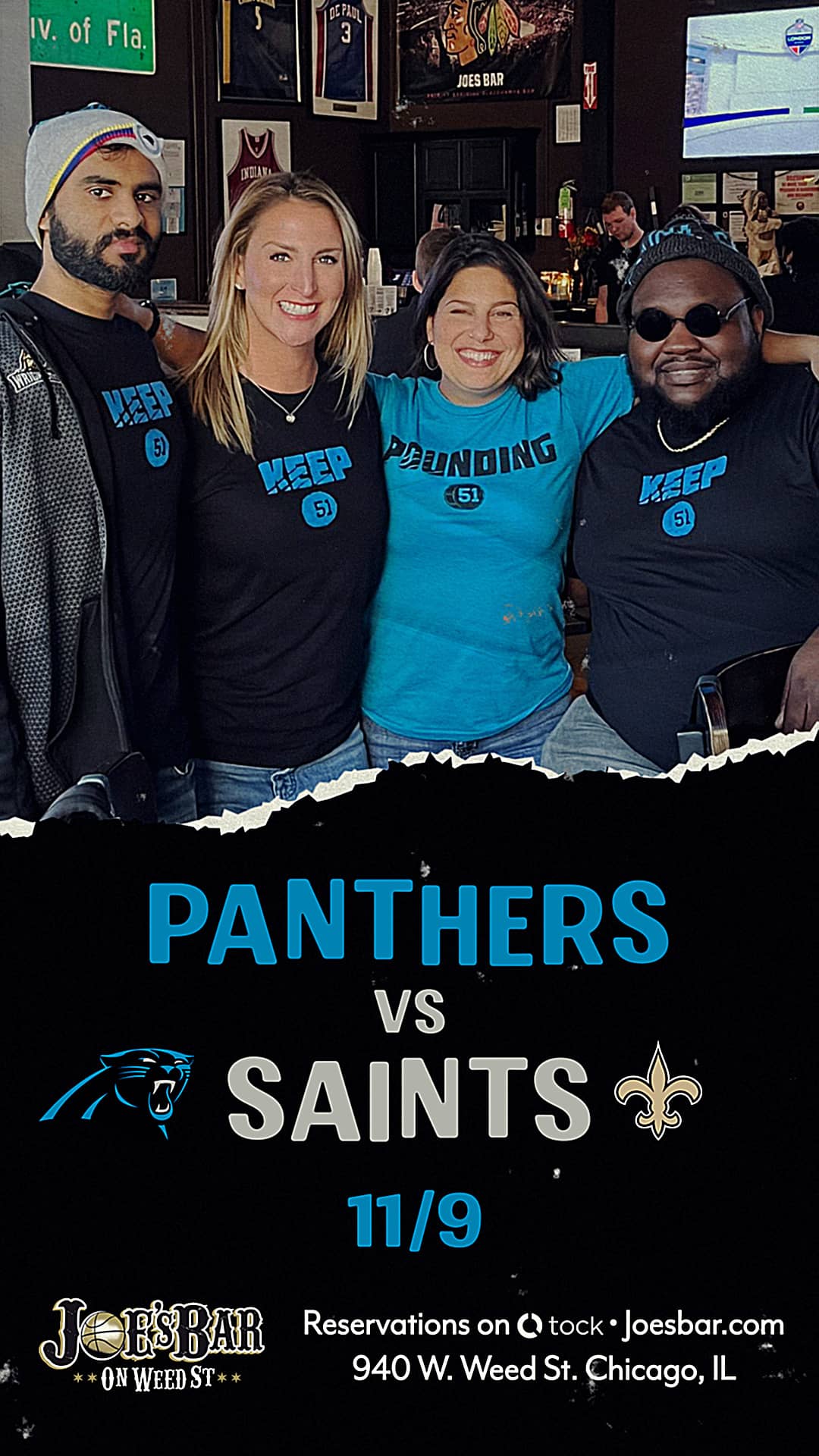 Poster To Watch the Carolina Panthers vs New Orleans Saints on on November 9, 2025 at Joe's on Weed St.